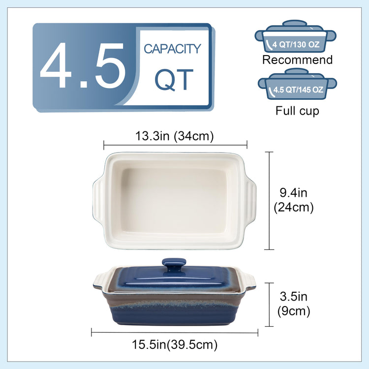 4.5 Quart Ceramic Casserole Dish with Lid