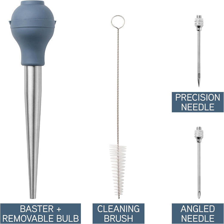 COOK WITH COLOR Turkey Baster with Cleaning Brush - Food Grade Syringe Baster For Cooking, Deluxe Set, Blue