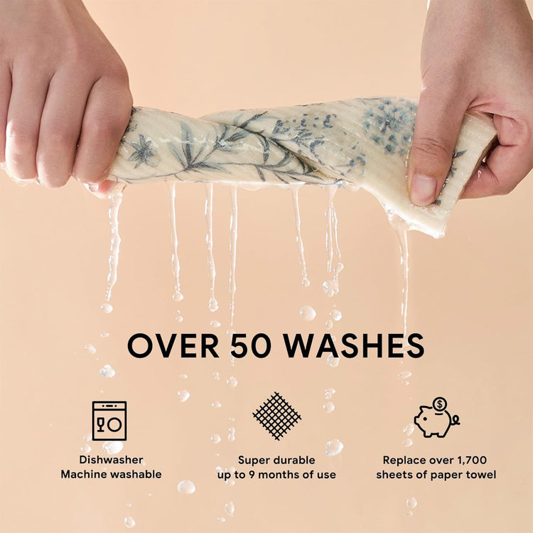 RECYCO Swedish Dishcloths for Kitchen | 4 Pack Oversized Washable Dish Rags | Large Cellulose Reusable Cleaning Paper Towels | Absorbent Counter Dish Cloth Sponge XL Kitchen Wipes, 12" L x 10" W - Nestoria