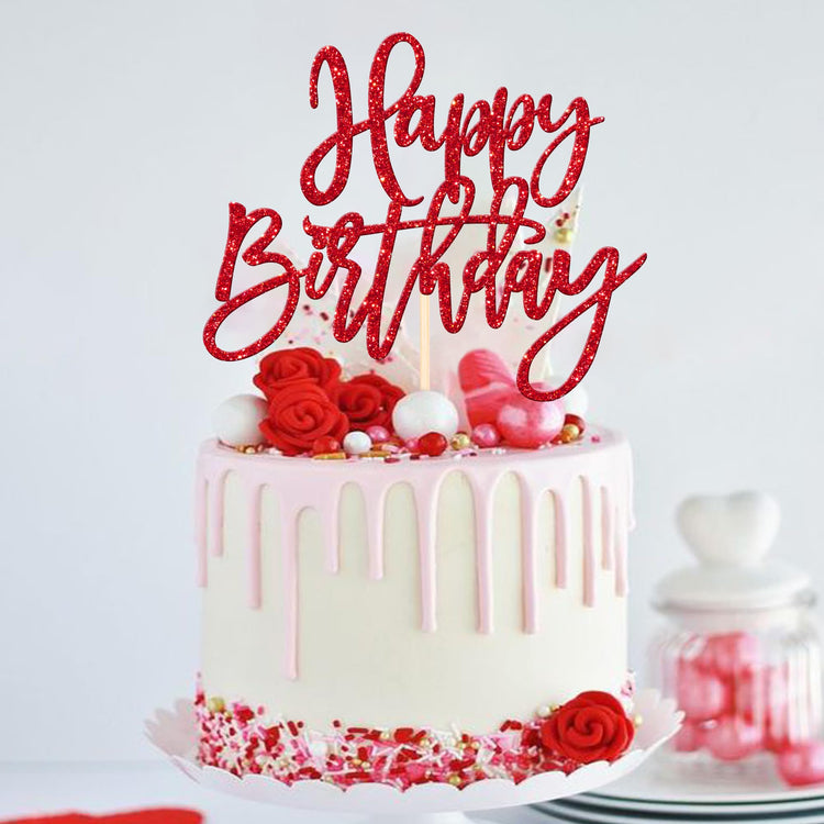 1 PCS Red Glitter Happy Birthday Cake Topper for Celebrating Birthday