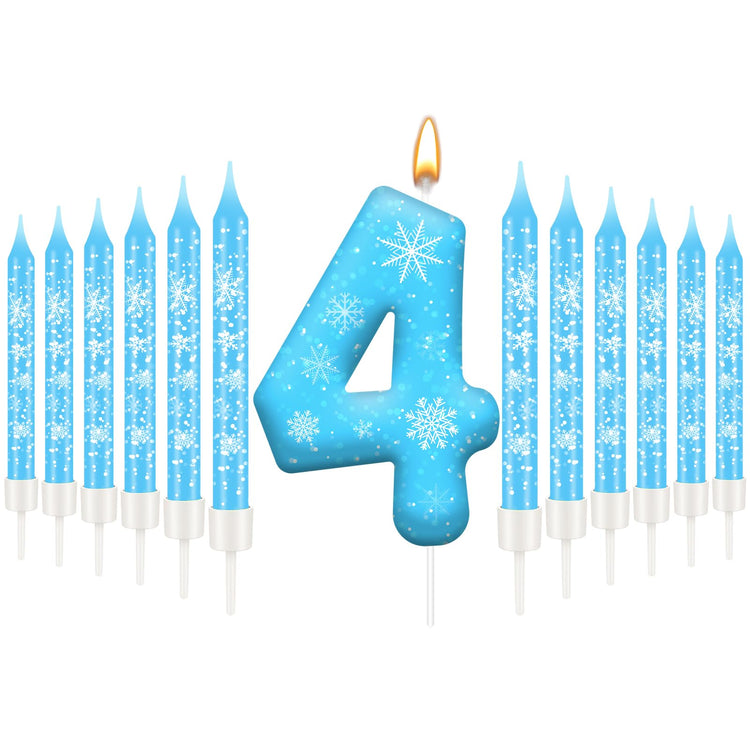 13PCS Snowflake Themed Birthday Candles Number 4 Set (13 Count)
