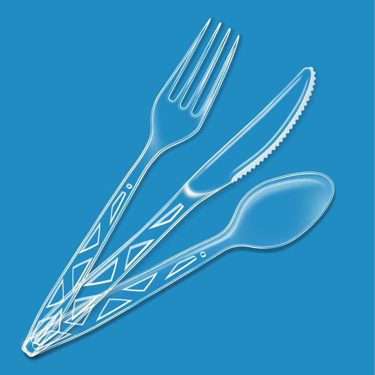 Amazon Basics Disposable Clear Assorted Cutlery Set, Premium Quality, 192 Count, Large Combo Pack Forks, Spoon and Knives
