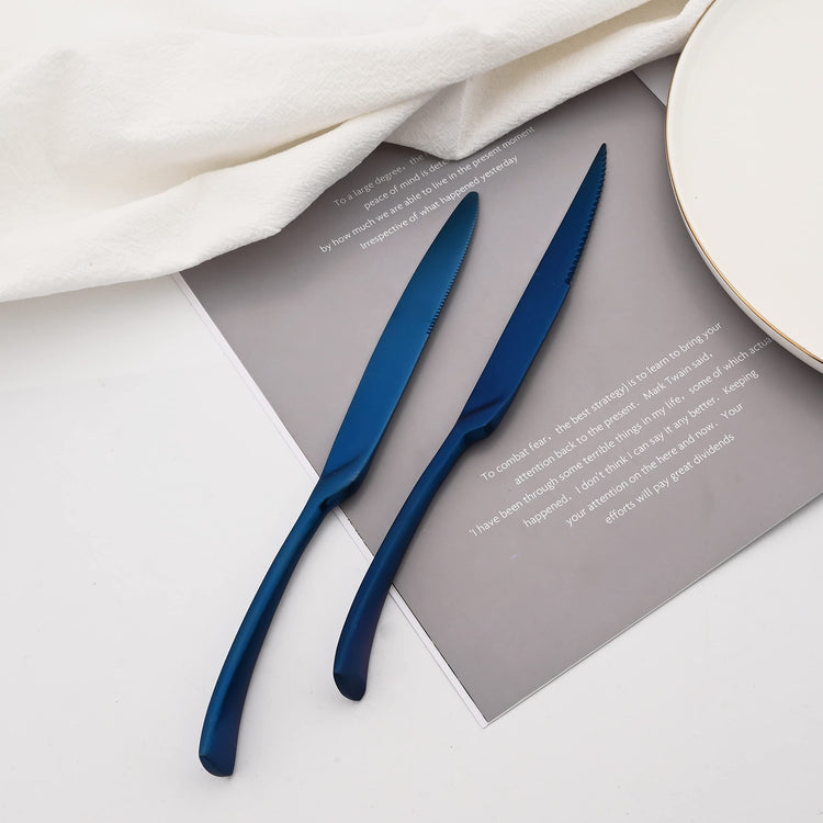 Luxury 18 10 Stainless Steel Matte Blue Cutlery Flatware Set