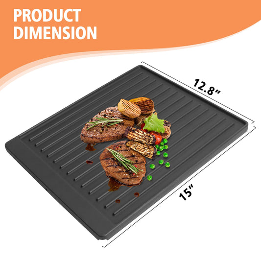 2-in-1 Reversible 15” x 12.8” Pre-Seasoned Cast Iron Cooking Griddle
