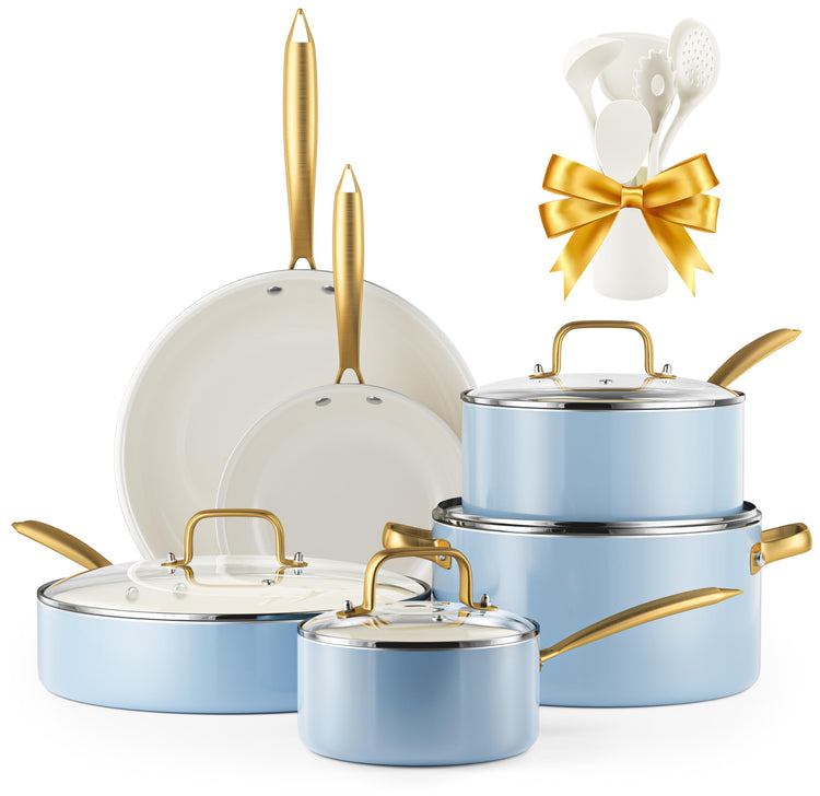 Ceramic Cookware Set 16 Pcs Oven & Dishwasher Safe