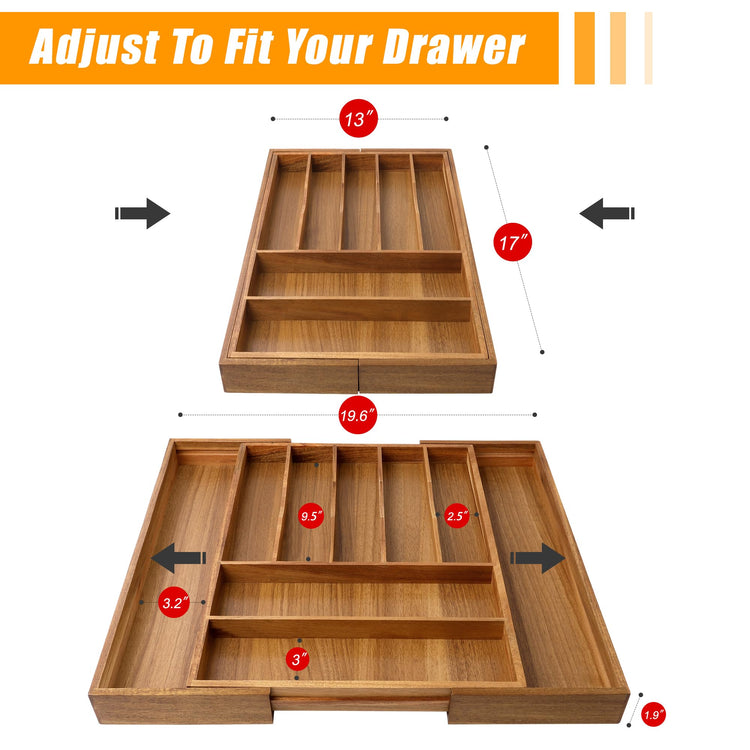 Large Premium Acacia Wood Silverware Organizer