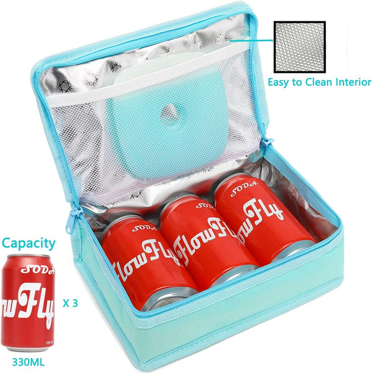 FlowFly Small Insulated Lunch box Portable Soft Bag Mini Cooler Thermal Meal Tote Kit with Handle for Work & School, Light Blue