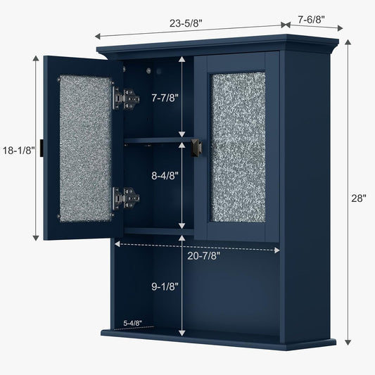 Bathroom Cabinet Wall Mount, Medicine Cabinet Over Toilet Storage Cabinet with Glass Door Build-in Spirit Level Cupboard Hanging Storage for Bathroom Laundry Kitchen Living Room (Ultramarine)