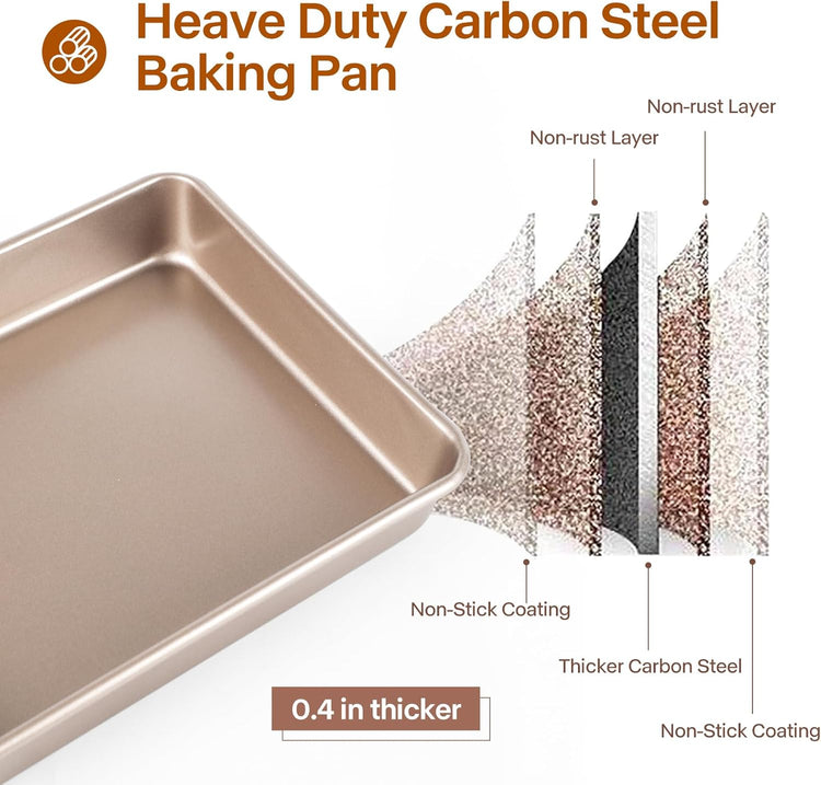 Deep Baking Pans Set, 3-Pieces Rectangle Cake Pan, Nonstick Roasting Pans Set for Thanksgiving Christmas, 9/11/13 Inch, Toaster Oven Tray Bakeware Set, Lasagna Pan Deep Size, Heavy Duty, Gold