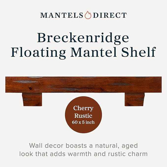 MANTELSDIRECT Breckenridge 60” Fireplace Mantel Shelf with Corbels – Rustic Floating Mantel Shelf for Over Fireplace – Cherry - Wood Shelf for Wall – Pine Box Construction