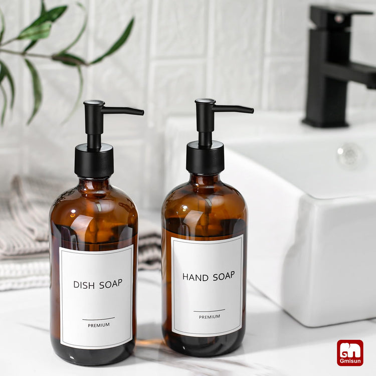 Amber Glass Soap Dispenser (2 Count)