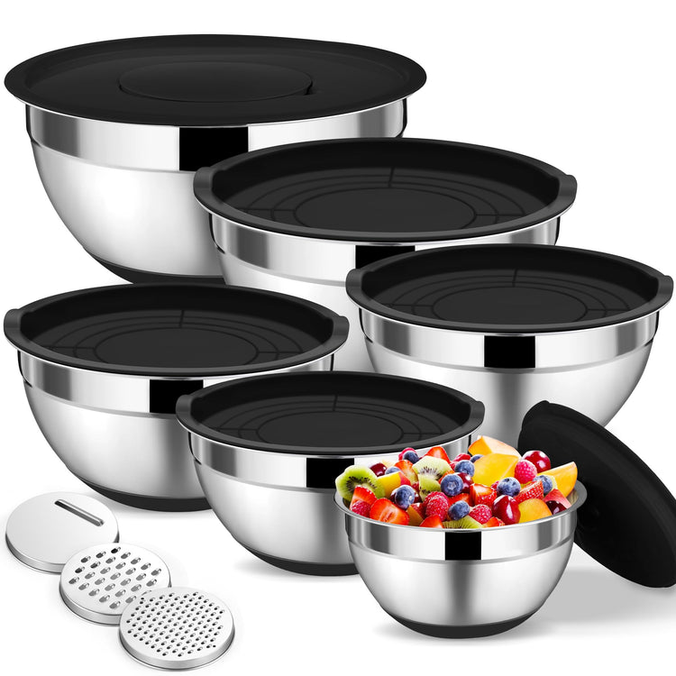 Mixing Bowls Stainless Steel Salad Bowl with Lid & Graters (6 Count)