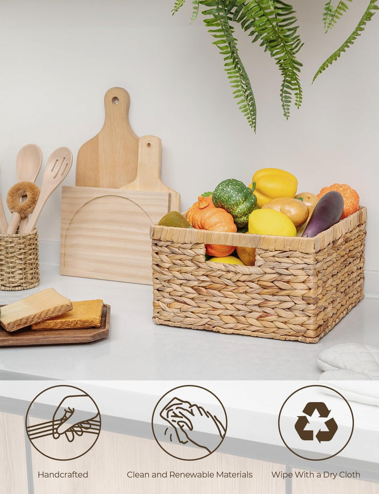 StorageWorks Wicker Storage Basket, Water Hyacinth Basket for Organizing, Decorative Water Hyacinth Storage Baskets, Set of 2, Large and Small