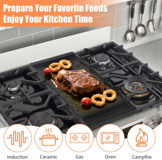 Upgraded Cast Iron WB31X24738 Griddle Replacement for GE Stove – Center Griddle Pan WB31X24998, 19.5"x9.5" Cooktop Griddle Plate, 2pcs Luffa Sponge, Nonstick Flat Top - Nestoria