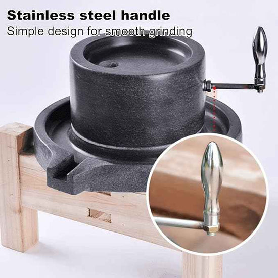 Handmade Stone Grain Mill, 7.9in Grinder with Stainless Steel Handle & Wooden Stand, Perfect for Home ing & Kitchen Use, Artisan Quali Mill