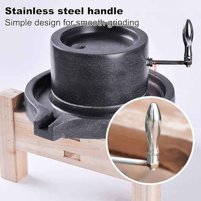 Handmade Stone Grain Mill, 7.9in Grinder with Stainless Steel Handle & Wooden Stand, Perfect for Home ing & Kitchen Use, Artisan Quali Mill