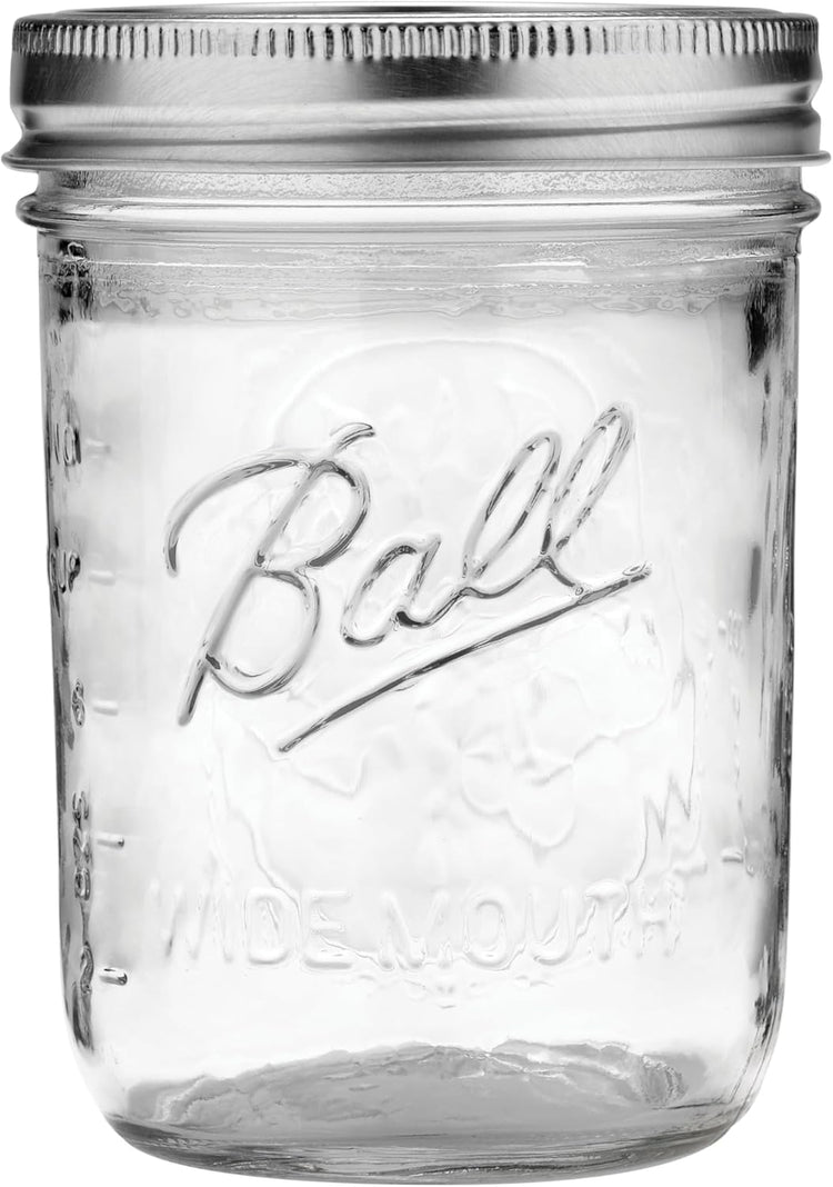 Ball Wide Mouth Glass Mason Jars with Lids and Bands, Used for Canning, Pickling, Juice, Jam, Jelly, Pint Size 16 Ounce (Pack of 6)