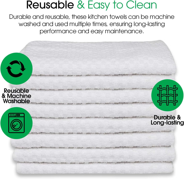 DG Collections White Kitchen Towels - 100% Cotton Terry Tea Towels for Cleaning, Drying, and Highly Absorbent Kitchen Dish Cloth for Bar Cleaning - 8 Pack - 15 x 25 Inches - Nestoria