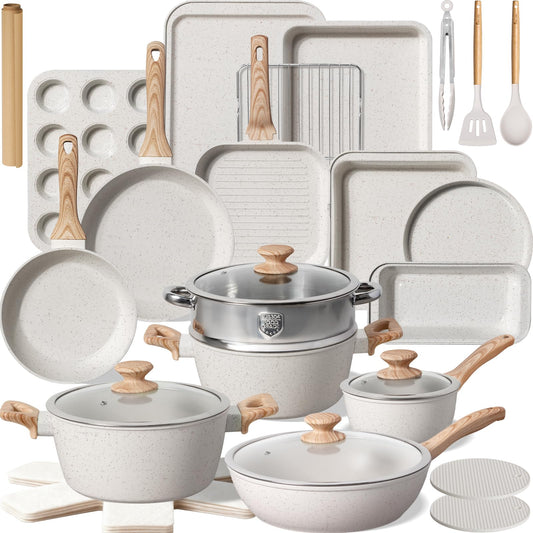 Pots and Pans Set Non Stick 31 Piece Kitchen Nonstick Cooking Cookware Sets with Grill Pan Saucepan Baking Sheet Utensil