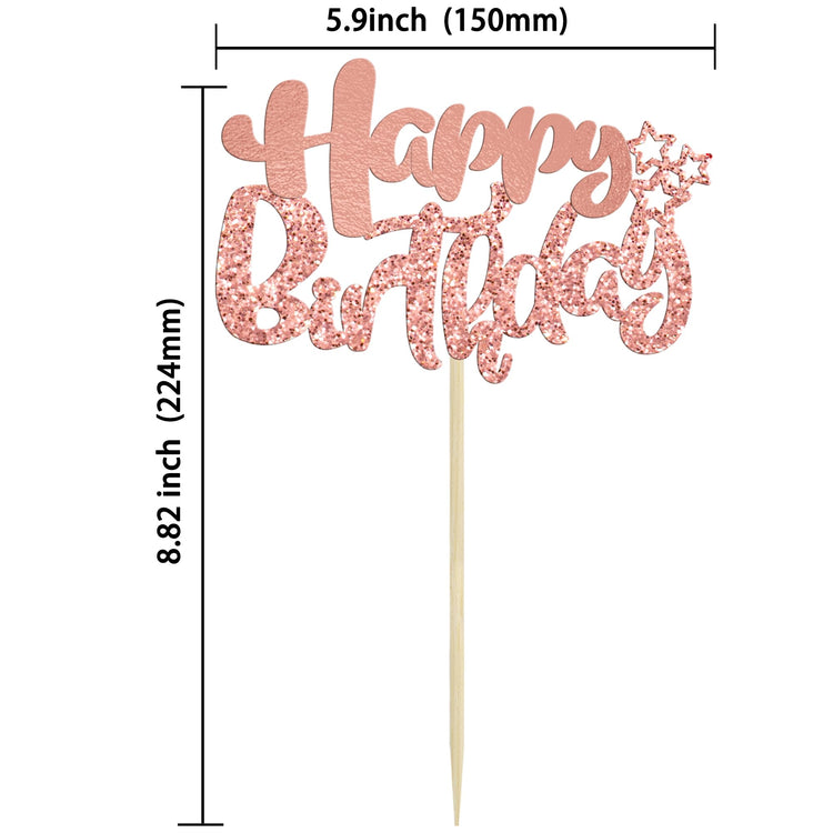 24Pcs Rose Gold Happy Birthday Cupcake Toppers for Baby Shower (24 Count)