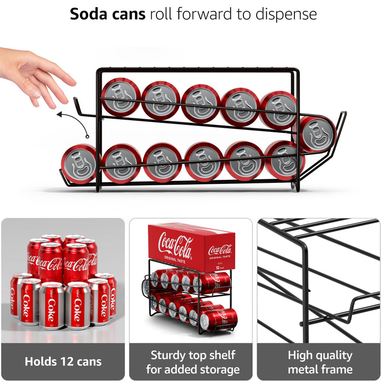 Soda Can Rack Beverage Dispenser & Organizer for 12 Standard 12oz Cans (12 Count)