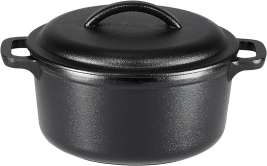Amazon Basics Round Pre-Seasoned Cast Iron Mini Dutch Oven Pot with Lid and Dual Handles, 2-Quart, Black - Nestoria