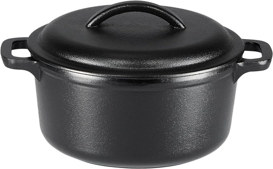 Amazon Basics Round Pre-Seasoned Cast Iron Mini Dutch Oven Pot with Lid and Dual Handles, 2-Quart, Black - Nestoria