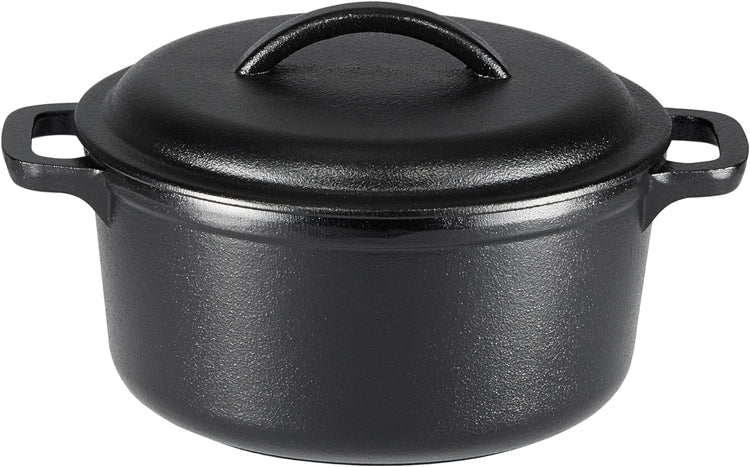 Amazon Basics Round Pre-Seasoned Cast Iron Mini Dutch Oven Pot with Lid and Dual Handles, 2-Quart, Black - Nestoria