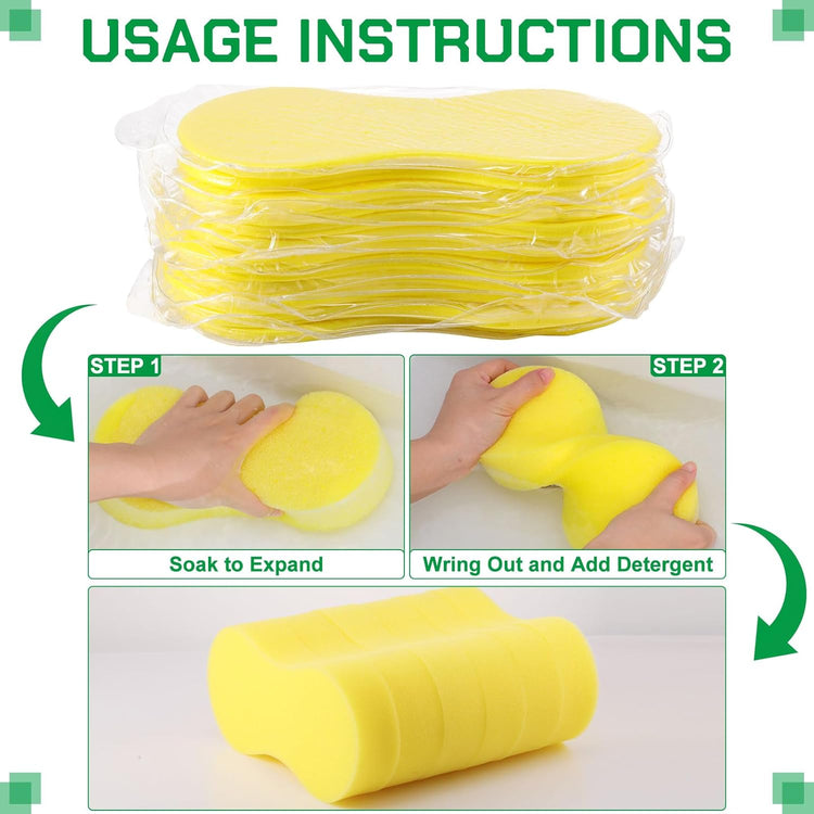 Vesici 48 Pack Large Sponges Bulk Multi-Purpose Extra Large Sponge for Washing Cars Field Day Water Games Household Cleaning Car Boat Bike Kitchen Bathroom Vacuum Compressed Packing (Bright Yellow)