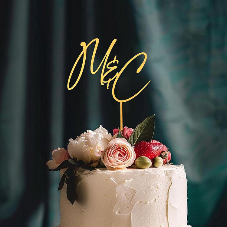Personalized Wedding Cake Topper, Gold Cake Topper For Wedding, Rustic Weddings Cakes Topper, Personalized Acrylic or Wood Cake Decoration for Engagement, Anniversary, Bridal Shower 4