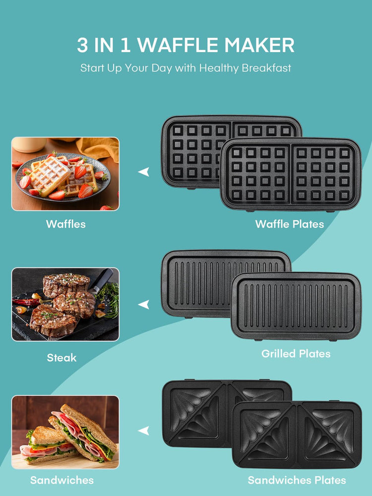 Waffle Maker 3 in 1 Sandwich Maker 1200W Panini Press