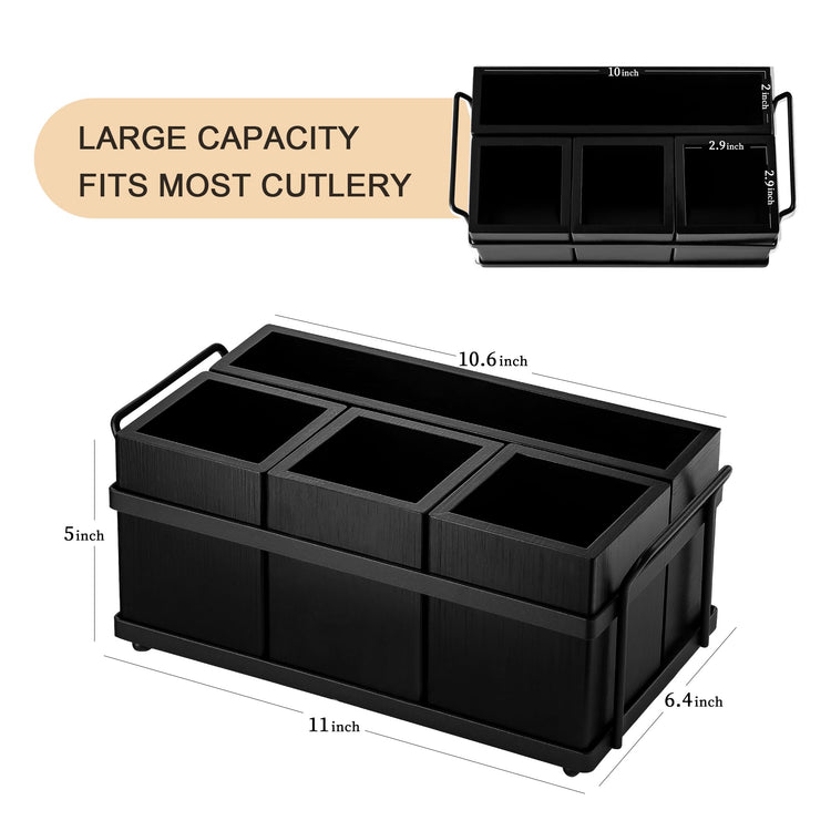Silverware Caddy Black Wood Utensil Holder Paper Plate Dispenser