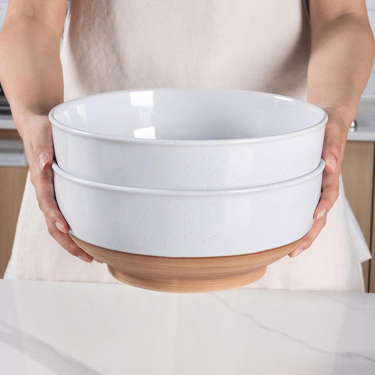 AmorArc 9.8’’ Ceramic Serving Bowls, 95 OZ Extra Large Salad Bowls Set of 2, Stoneware Oversized Bowls with Rustic Terracotta Underside for Salad, Soup and Dinner. Large Bowls for Entertaining&Gift