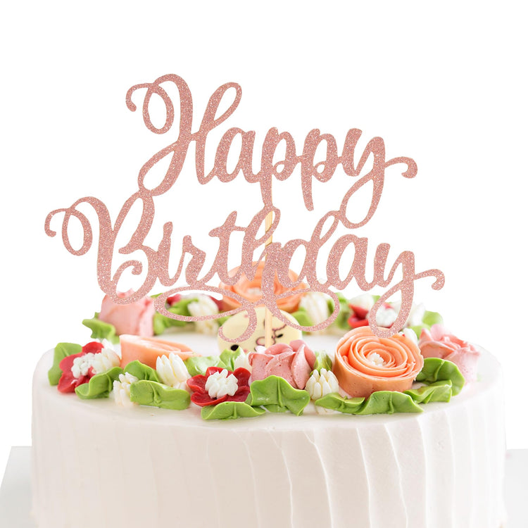 Happy Birthday Cake Toppers 9 Inch Glitter Happy Birthday Cake Pick for Birthday Anniversary Theme Party Cake Decorations Supplies