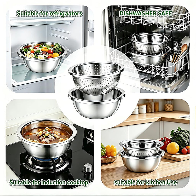 4 Piece Stainless Steel Mixing Bowls and Microporous Colanders Set (4 Count)
