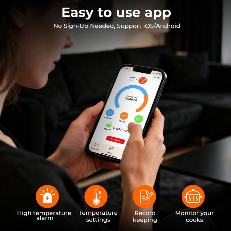 Wireless Meat Thermometer Digital Smart APP for 820 ft Range
