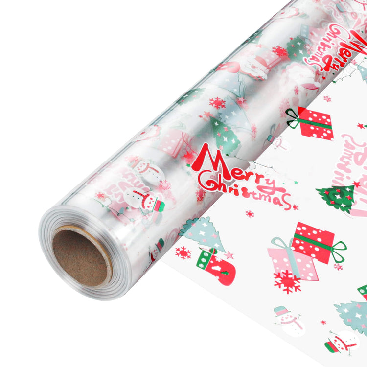 100' Long X 17.5” Wide Christmas Cellophane Wrap Roll (145.83 Sq Ft)