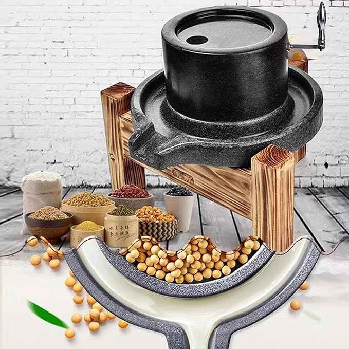 Handmade Stone Grain Mill, 7.9in Grinder with Stainless Steel Handle & Wooden Stand, Perfect for Home ing & Kitchen Use, Artisan Quali Mill
