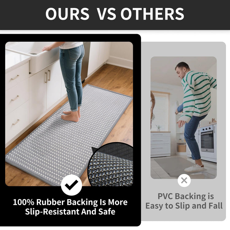 Kitchen Mat Kitchen Rugs Sets of 2 PCS Non Slip Gray 17"x30"+17"x47" (10.98 Sq Ft)