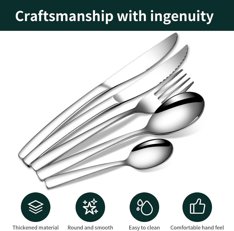 Silverware Set with Steak Knives,20-Piece Heavy Duty Flatware Cutlery Set for 4,Food-Grade Stainless Steel Tableware Eating utensils Sets,Mirror Finished Knives Forks and Spoons Set for Home