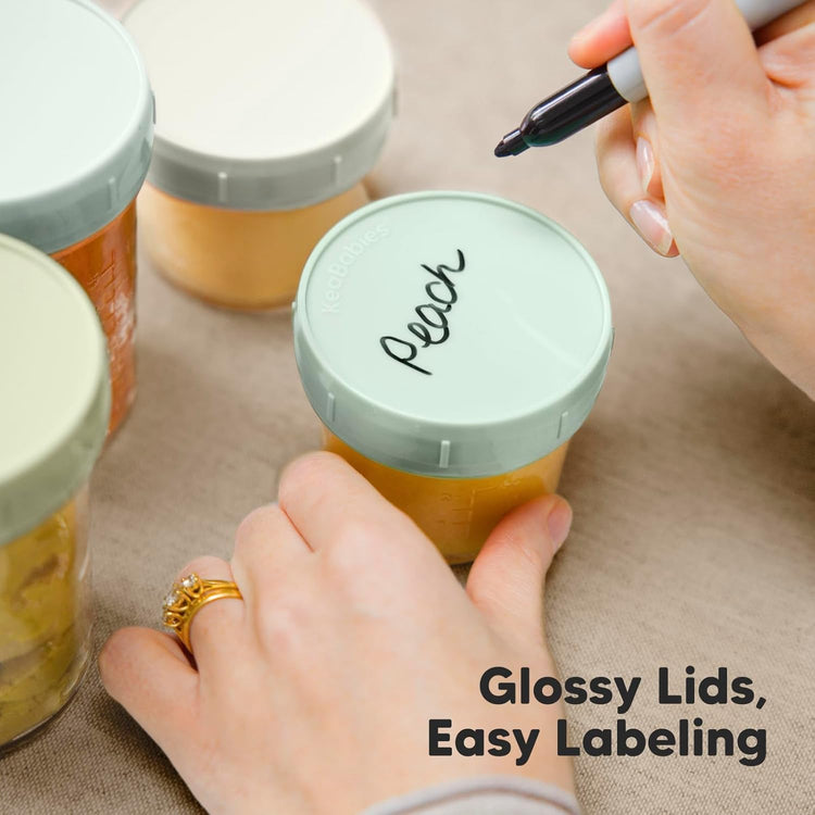 KeaBabies 4pk 8oz & 4pk 4oz Glass Baby Food Containers with Lids - Leak-Proof, Microwavable Small Glass Jars, Baby Purees & Toddler Snack Storage Containers, BPA-Free, Dishwasher & Freezer Safe(Sage)