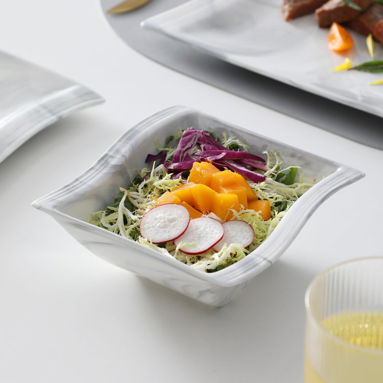 26 Piece Marble Grey Square Dinnerware Sets