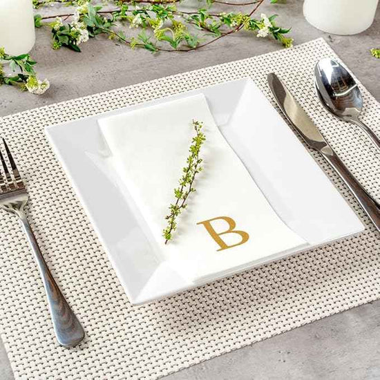Luxenap 15.8 X 7.9 Inch Linen-Feel Guest Towels, 2000 Lettered Hand Towels - Gold Letter 'B', Sans Serif Font, White Paper Dinner Napkins, airlaid, For Restrooms And Tables - Restaurantware
