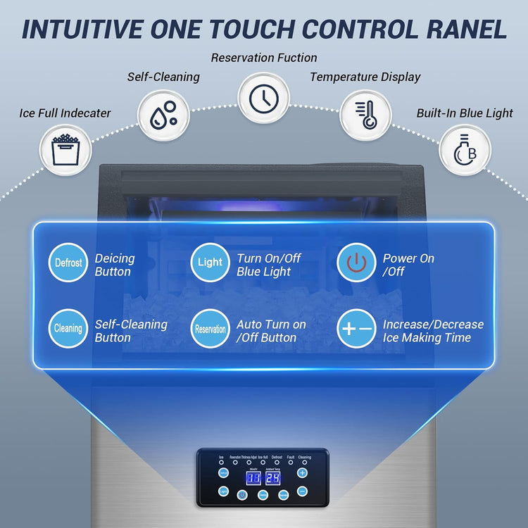 15" Wide Commercial Ice Maker Machine 120LBS/24H - 40PCS Ice Cubes per Cycle, with 30LBS Storage Bin Undercounter/Freestanding Ice Cube Maker for Home Bars and Outdoors, Self-Cleaning Ice Machine