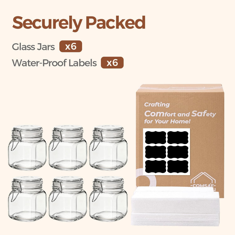 Square Glass Pantry Jars with Airtight Lids 27 oz 6 Pack Spice Jar (6 Count)