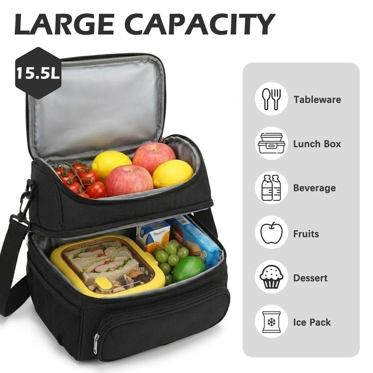 Double Layer Cooler Insulated Lunch Bag Adult Lunch Box Large Tote Bag for Men (2 Count)