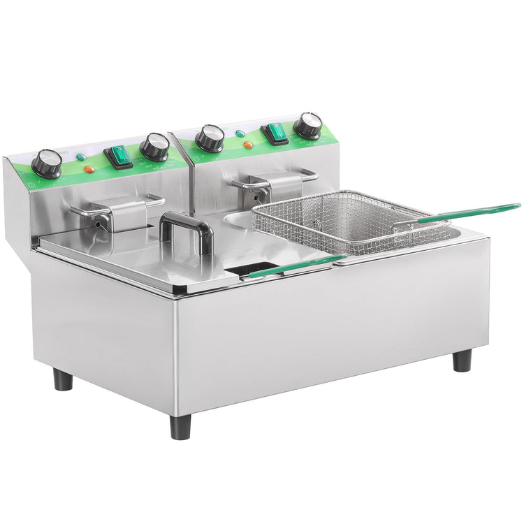 20L 21.2QT Commercial Deep Fryer with Timer Dual Tank Electric Countertop Fryer with Double Baskets and Lids