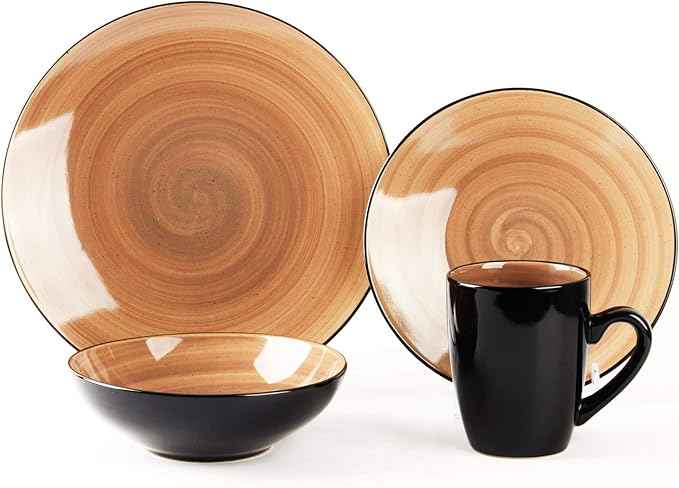 16-Piece Dinnerware Set - Serves 4, Black and Speckled Purple Plates & Bowls Set | Microwave & Dishwasher Safe Mix Cobalt, Mocha, Rose, Spice