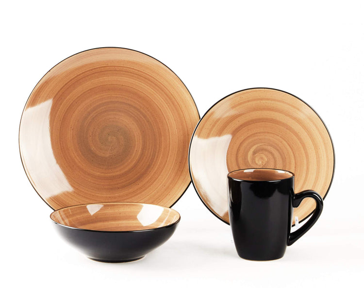 HomeVss, 16-Piece Dinnerware Set - Serves 4, Black and Speckled Purple Plates & Bowls Set | Microwave & Dishwasher Safe Mix Cobalt, Mocha, Rose, Spice