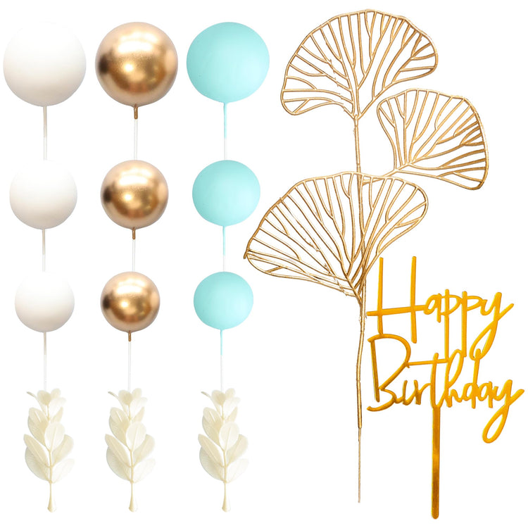 57Pcs Balls Cake Topper Boho Grass Cake topper Pearl Balls Acrylic Happy Birthday Cake Decorations for Wedding Baby Shower Birthday Boho Themed Party Supplies Light Blue (57 Count)